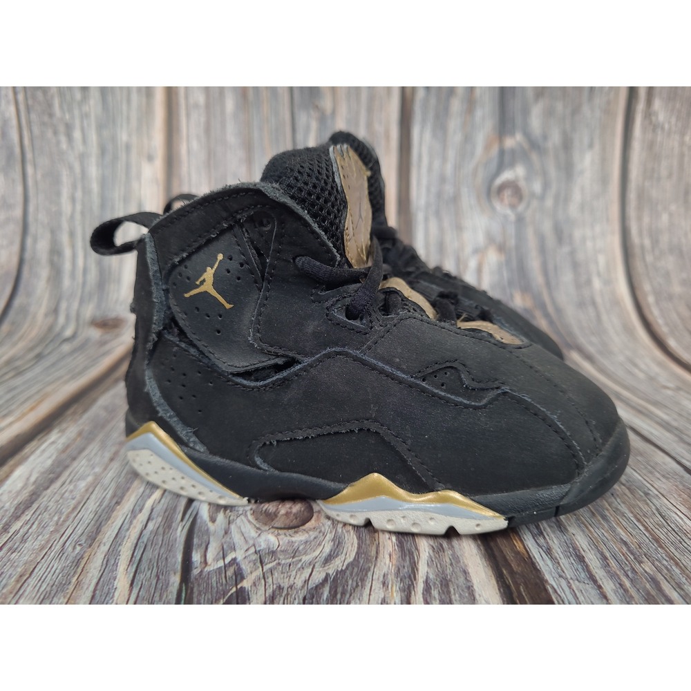 Air Jordan 7 True Flight Toddler Sneakers Black Gold Athletic Shoes Size 7C‎